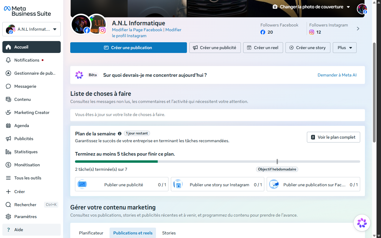 Ouvrir les statistiques de Facebook et Instagram