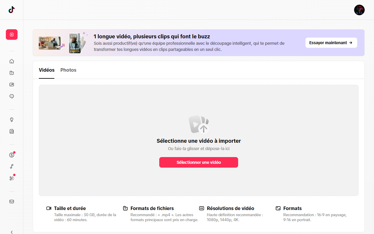 Ouvrir la page d'envoi